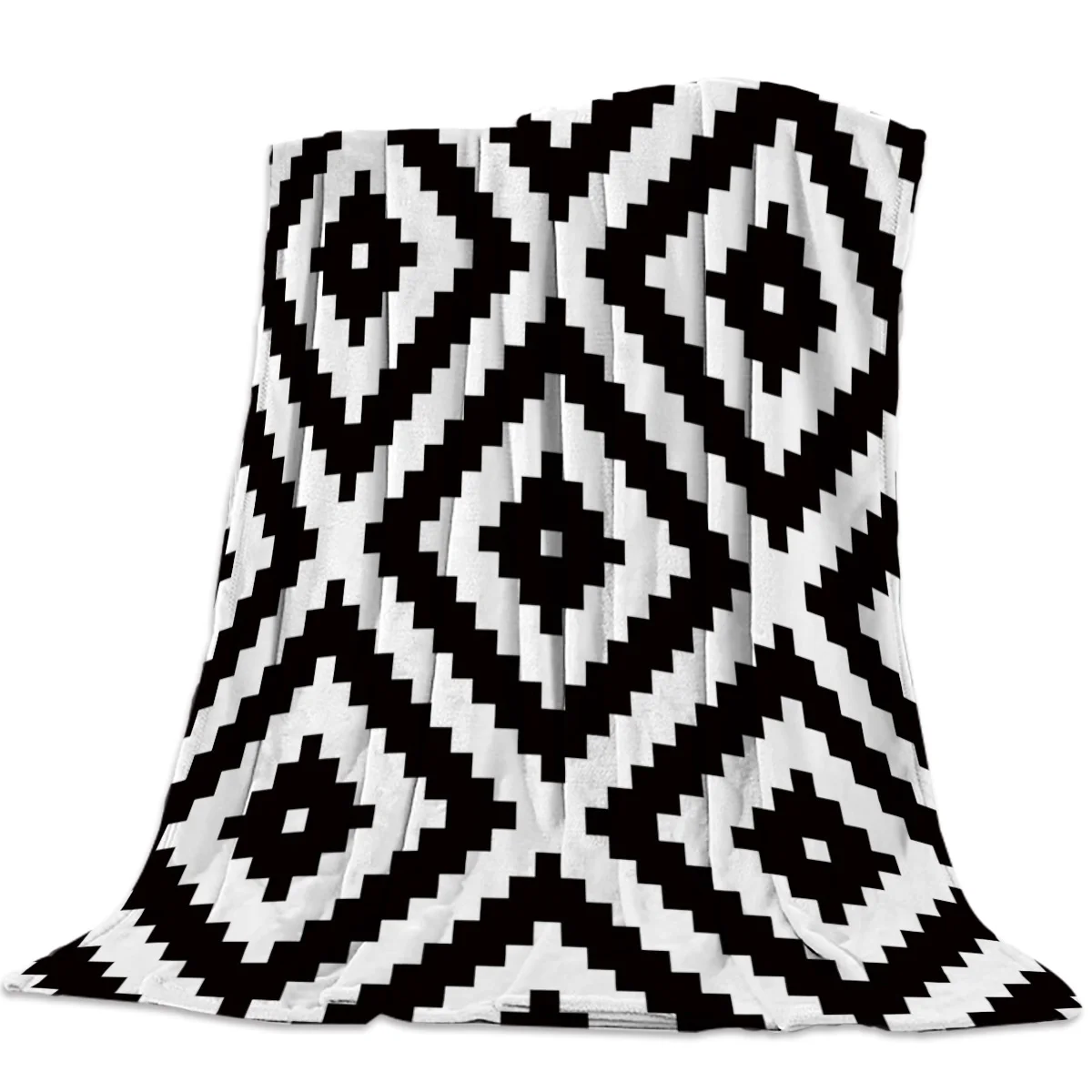 Черно-белое простое плоское геометрическое покрывало Фланелевое дорожное