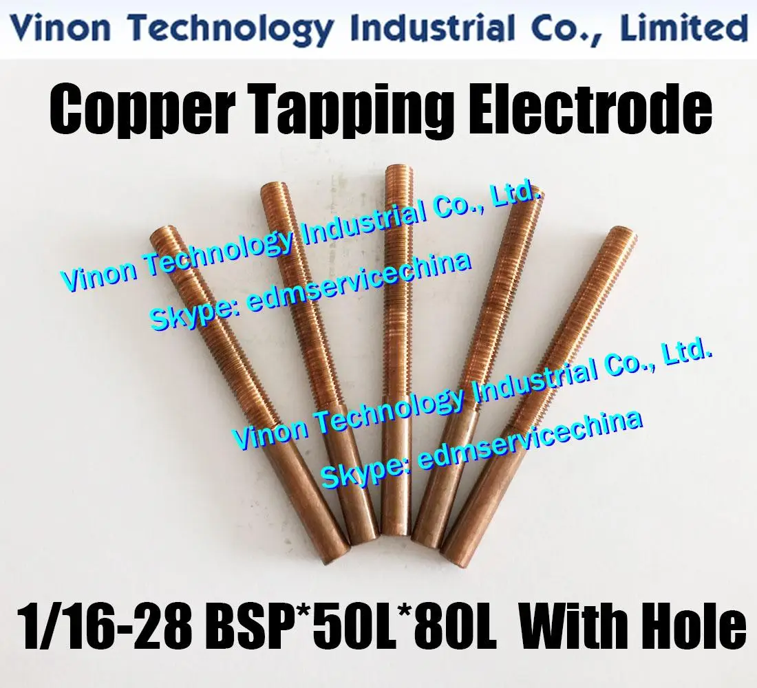 (5PCS) BSP 1/16-28*50L*80L Copper Thread Electrode with hole BSPF British Parallel Pipe Thread Electrode 1/16BSP, G1/16