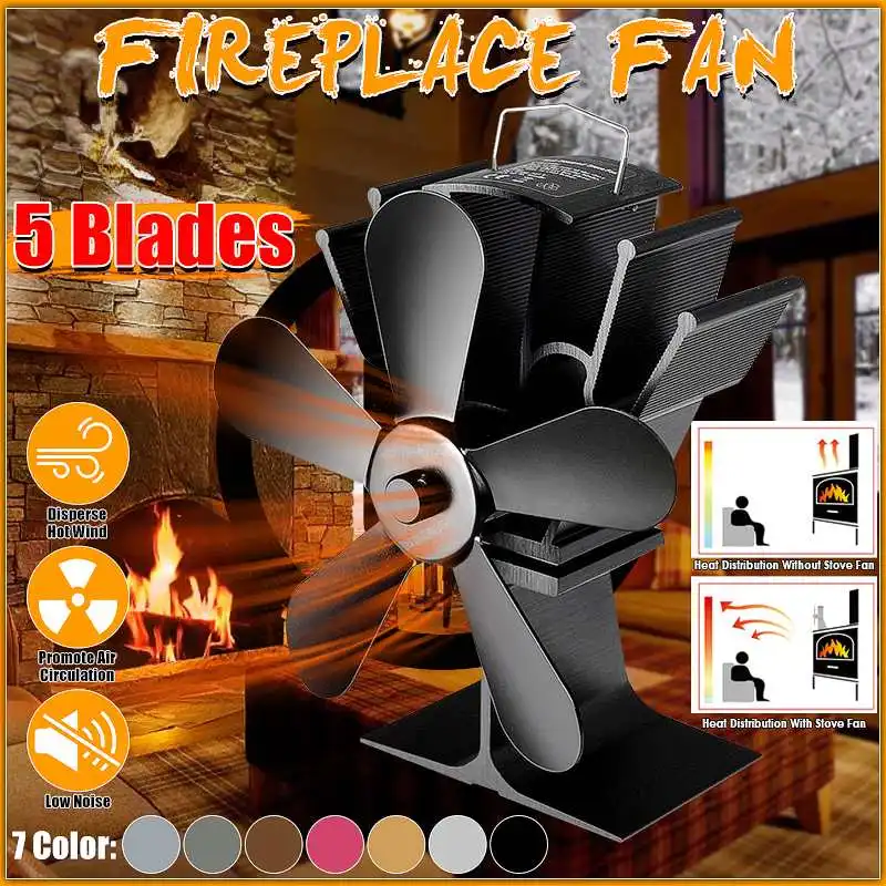 

5 Blades Heat Powered Stove Fan Black Fireplace Log Wood Burner Eco Fan Quiet Home Fireplace Fan Efficient Heat Distribution