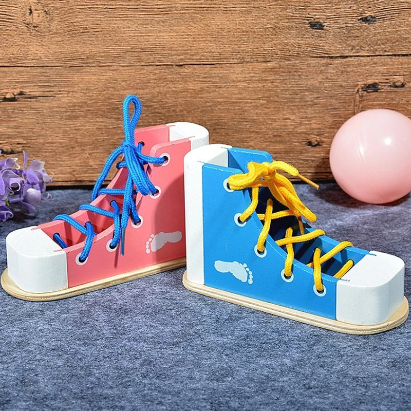 

Montessori Early Education Teaching Aids Children's Wooden Laces Shoe Training Life Interactive Game Wooden Toy