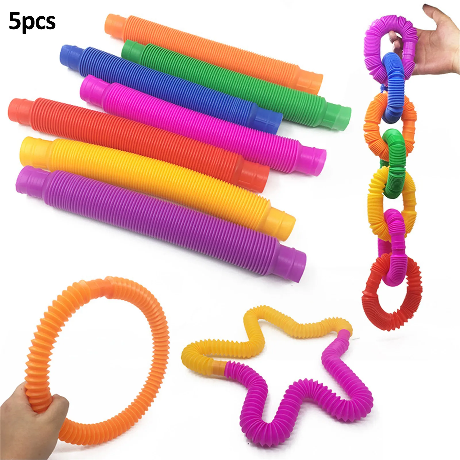 

5pcs Decompression Toy Pop Tube Telescopic Bellows Sensory Toy Color Stretch Tube Fun Telescopic Tube Kids Vent Toy Random Color