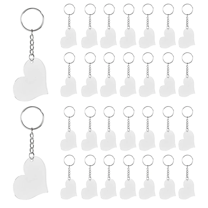 30 Sets Keyring DIY Set Acrylic Key Ring Kit Heart Shape Keyring Chain Keychain Accessories for DIY Projects Craft Gift