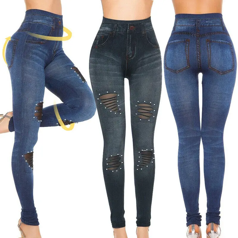 

Damen Skinny Jeans Hose mit hoher Taille Denim Waschhose Leggings Ladies L/P