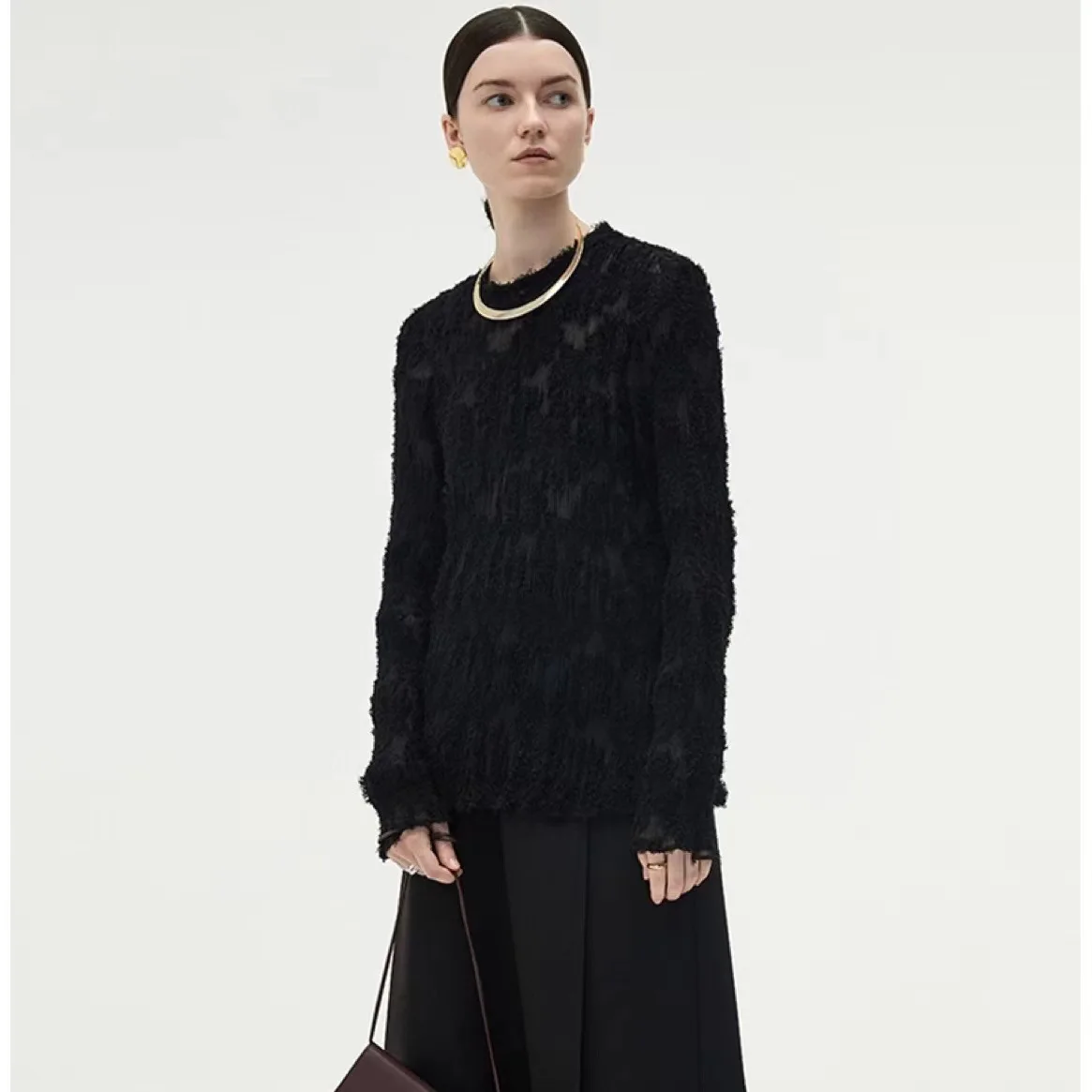 Новинка весна-осень стильная ажурная кружевная блузка с длинными рукавами