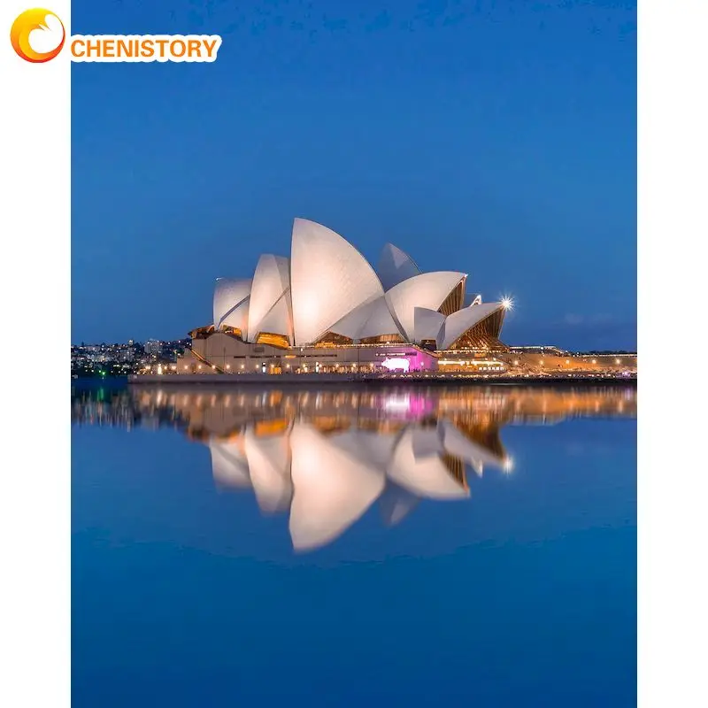 

CHENISTORY Sydney Opera House Landscape Oil Photo By Numbers For Adults Unique Gift Handmade Framed Color Draw On Canvas