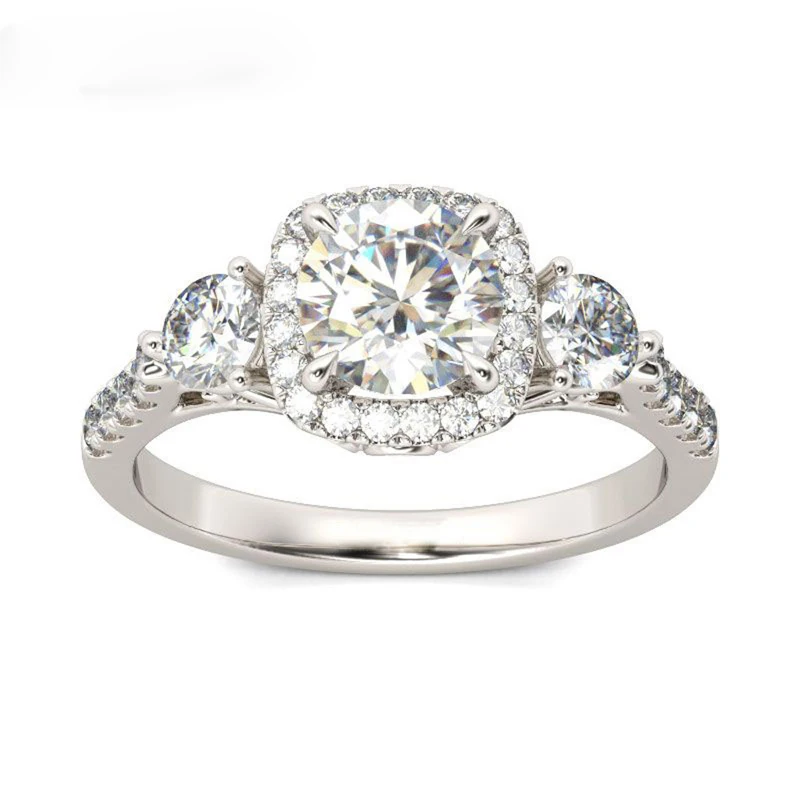 

Luxury 100% 925 Sterling Silver Created Square Wedding Rings For Women High Carbon Diamond Elegant Party Fine Jewelry Gift