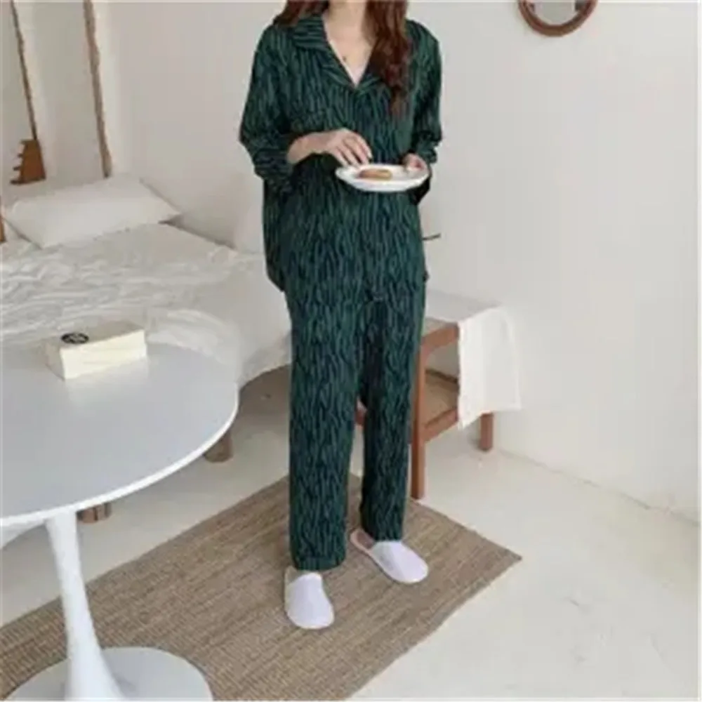 

SolidSimpleKoreanSleepwearWomen'SPajamas2021HomeClothesSetGirlsSuitWhiteLongSleevePijamaHomewearNightiePyjamas