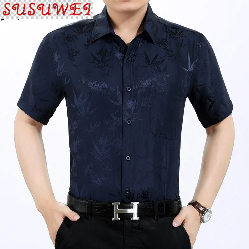 

Рубашка SUSUWEI мужская с коротким рукавом, шелковая формальная, свободная классическая, белая, лето 100%