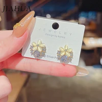 1 pair kpop trendy 925 silver needle copper zircon opals stud earrings for women girl flower shape all match jewelry accessories