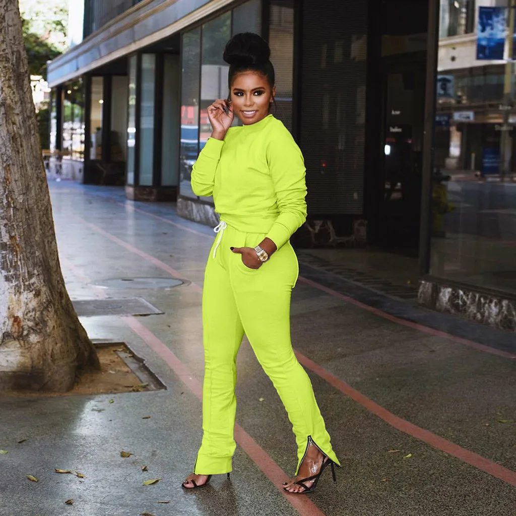 

7 Colors Women Set 2pcs Solid Color Long Sleeve Sweatshirt Tops + Long Pants Ladies Casual Sports Sweat Suit Running Tracksuit