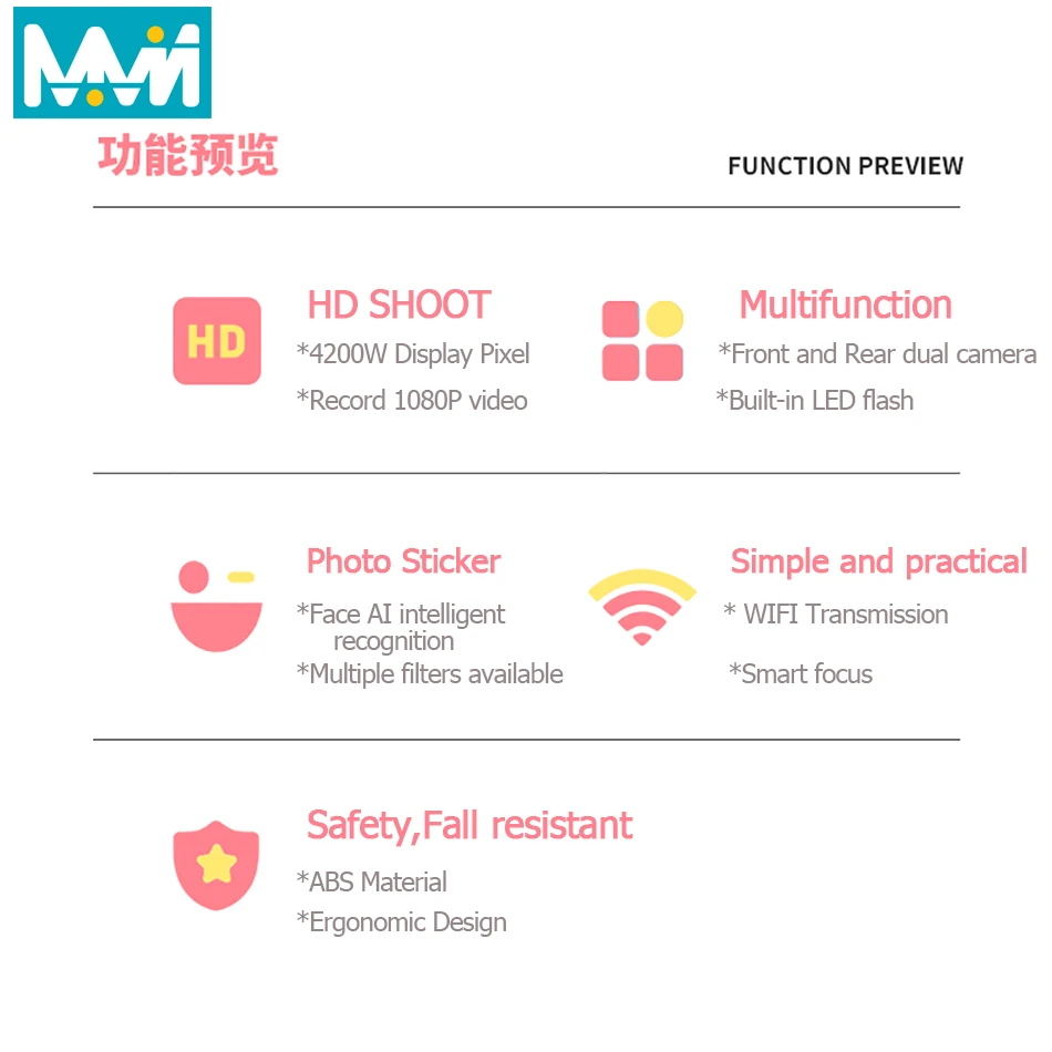 

Children Camera 42MP WIFI Touch Screen Digital Camera 4K Kid Camera Camera Toys For Girl Kids Education Toy Camera Children Gift