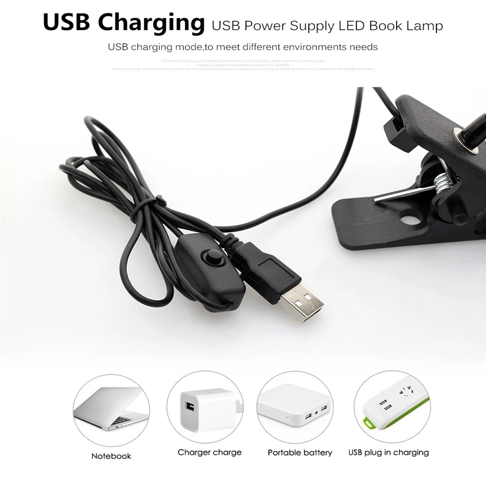 

USB Power Clip Holder LED Book Light Flexible 1W Reading Lamp Switch On/Off Table Lights for Bedroom Study Room