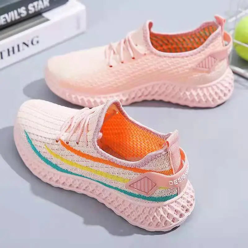 2021 Women Casual Shoes Summer Breathable Slip On Walking Shoes Ladies Outdoor Sports Sneakers Mesh Fly Weave Vulcanized Shoes
