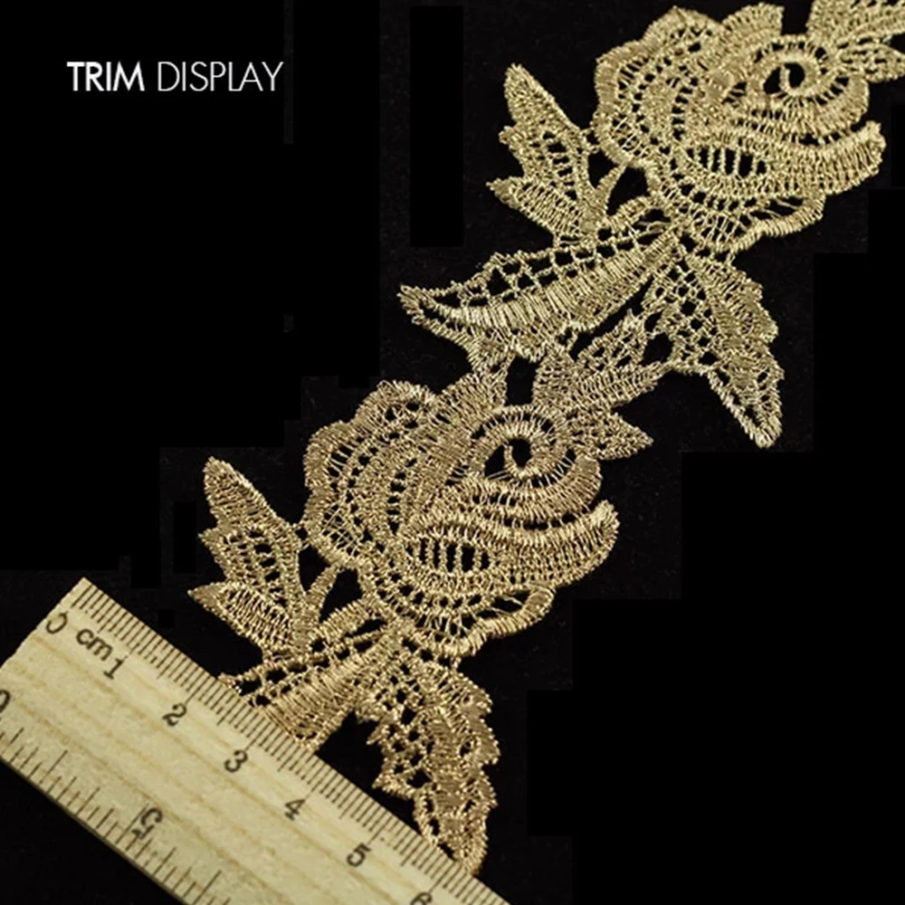 Золотая металлическая кружевная лента для аппликации вышивка в виде листочков