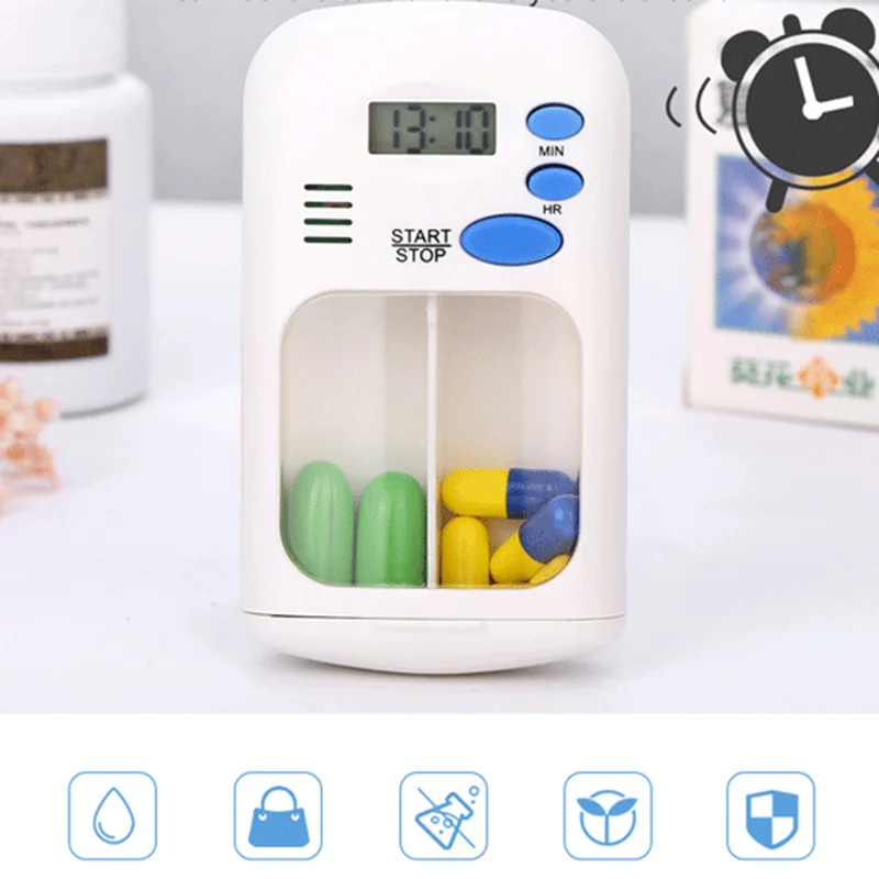 

Pill Case Mini Portable Reminder Drug Box Storage Plastic Pill Box WithTimer Weekly Pillbox Medication Organizer Alarm Cases