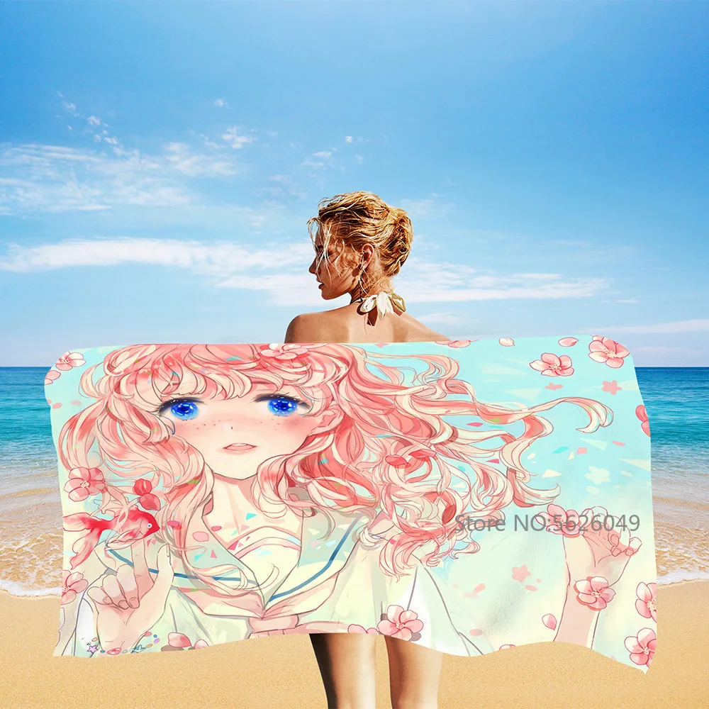 

Anime Beautiful Girls Beach Towel Summer Towels Bathroom Cartoon Cute Bath Towel Bathrobe Swimming Quick Dry Custom Towels