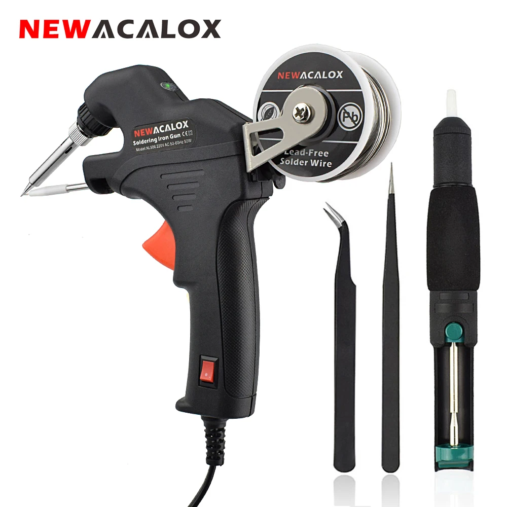 

NEWACALOX 50W Soldering Iron Kit EU/US 100-240V Handheld Welding Gun Fast Heating Automatic Send Tin Gun Welding Repair Tools