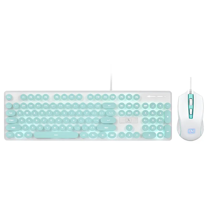 green Розовый ретро Проводная игровая клавиатура и мышь комплект круглый Keycap стимпанк клавиатура мультимедийная Кнопка 1800 dpi Мышь для ПК ноутбука - Цвет: green