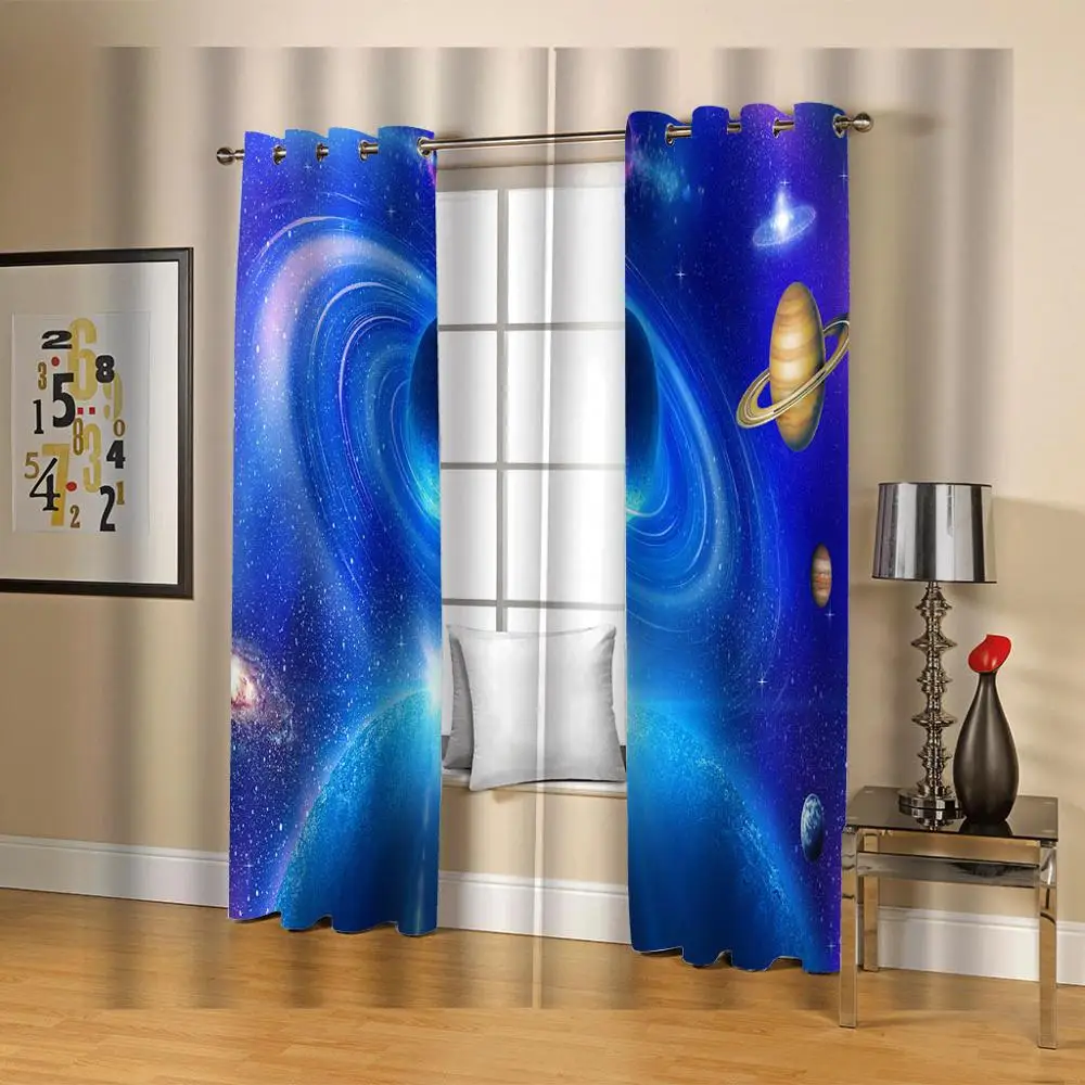Планета Космос голубое небо 2 панелей/комплект окна Шторы блокировать ткань драп