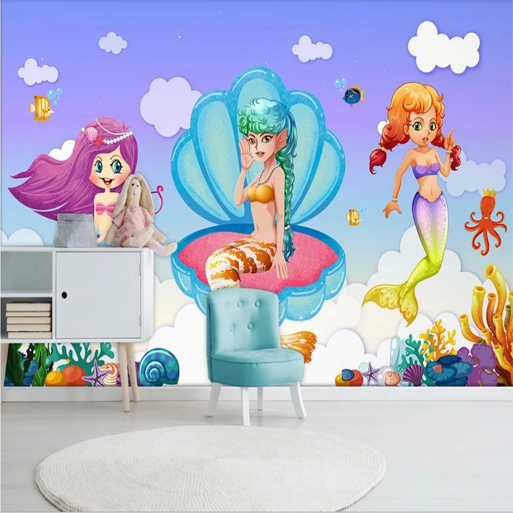 3D-обои Milofi на заказ Мультяшные фрески фэнтези Русалка ракушки кораллы фон для