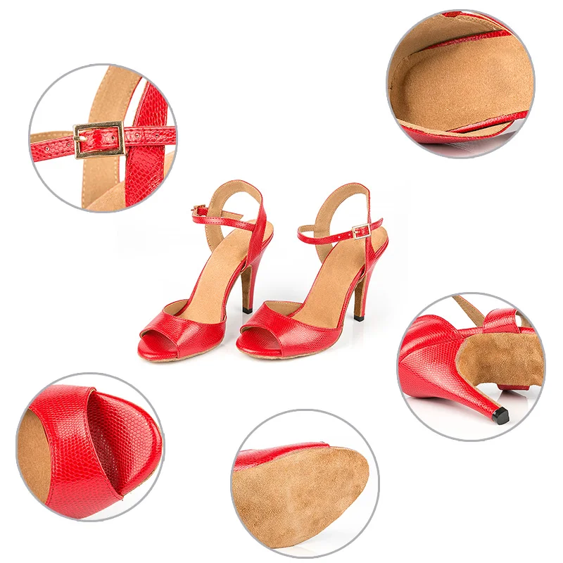 

DKZSYIM Ballroom Latin dance shoes Red Women's Dinner Dance Shoes Spike Heels 10CM Samba/Tango Dancing Shoes Soft Sole Wholesale