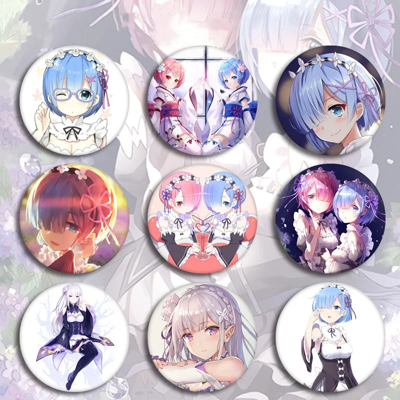 

2021 HOT RE:ZERO Badges on a Backpack Emilia Ram Rem Anime Icons Pins Badge Decoration Brooches Pin Backpack Decor Gift