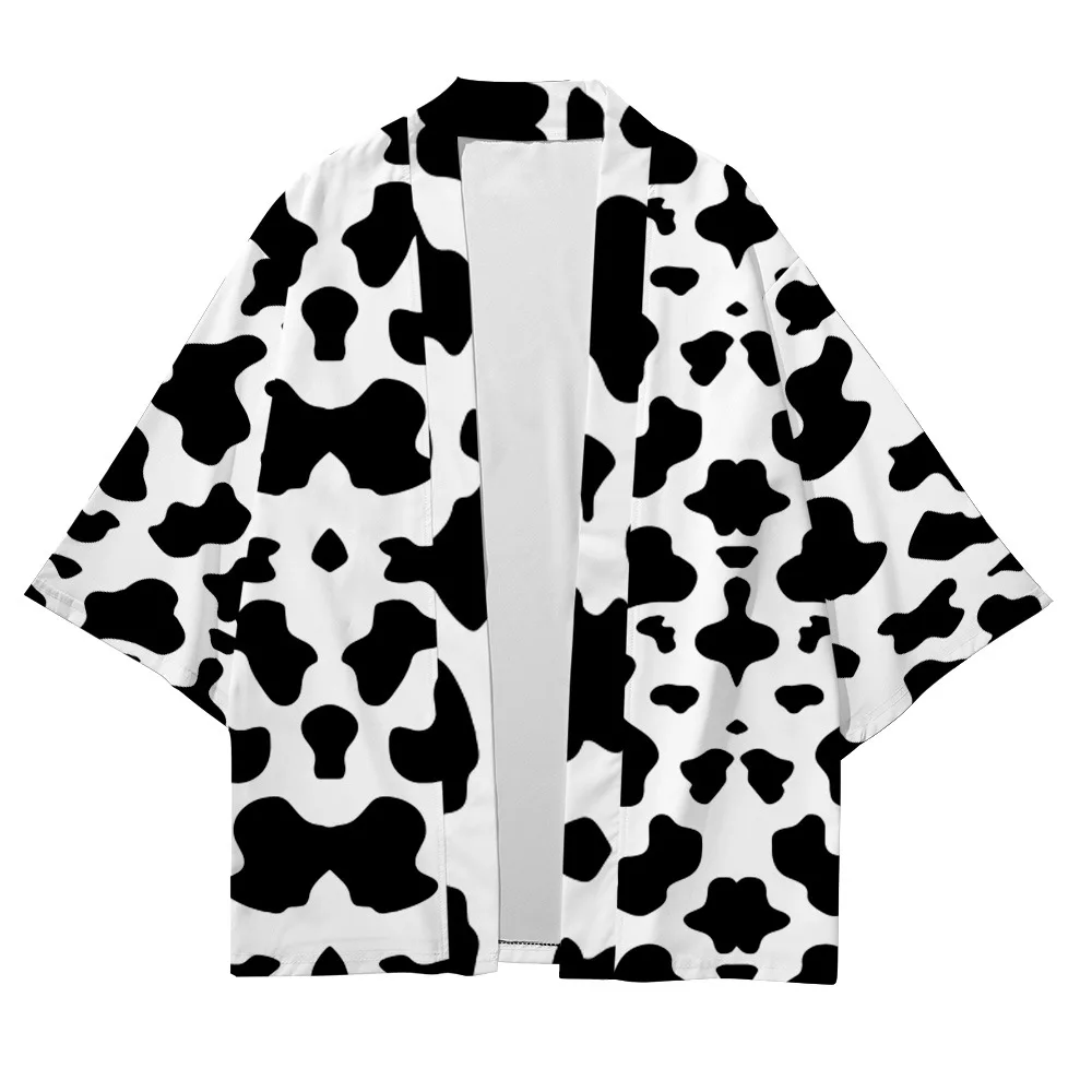 

New Cow pattern 3D printing three-quarter sleeve shirt road gown cardigan loose large size trendy men's kimono