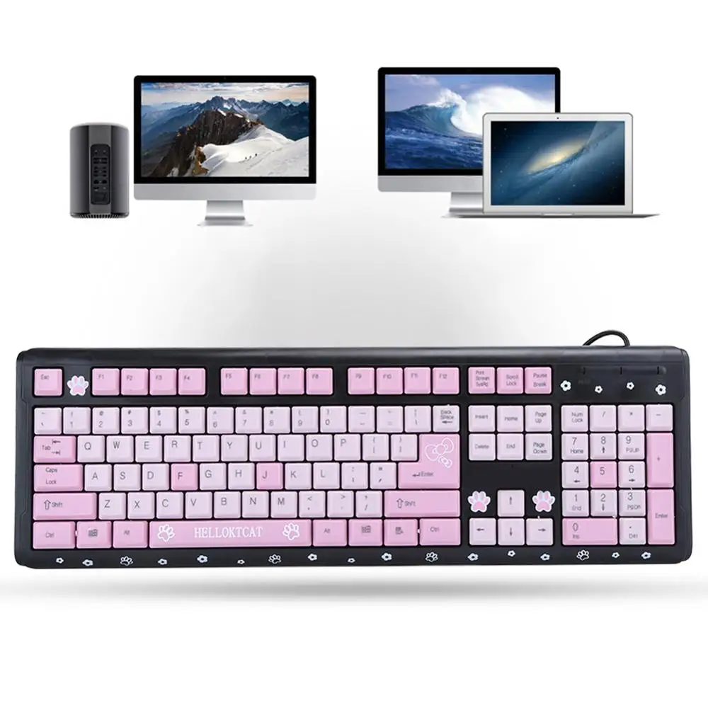 Проводная ультратонкая USB-клавиатура с 104 клавишами универсальная мультяшная