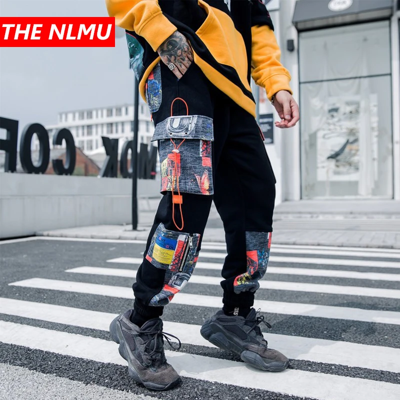 Мужские тренировочные брюки шаровары черные спортивные штаны в стиле хип хоп с