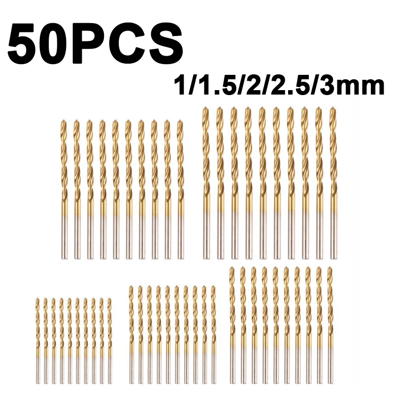 

Hot Selling 50Pcs Titanium Coated Drill Bits High Speed Steel Drill Bits Set Tool High Quality Power Tools 1/1.5/2/2.5/3mm