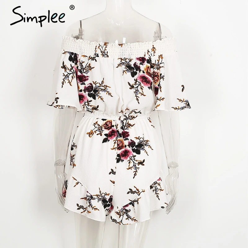 Женский комбинезон Simplee с открытыми плечами ромпер принтом летний пляжный