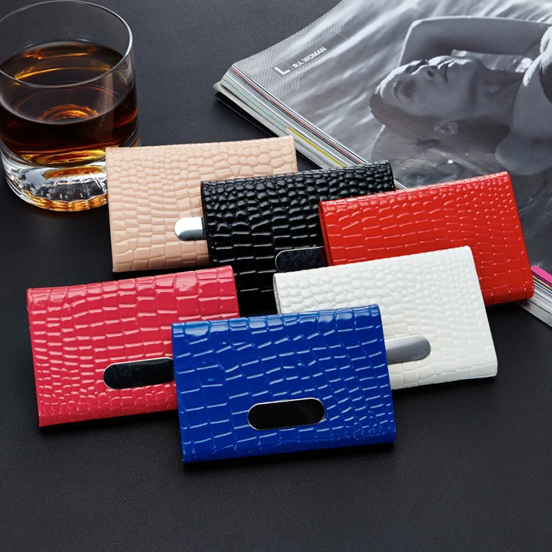 

Card holder for men 2020 new Stainless steel PU leather Crocodile pattern business credit card package slim storage card box