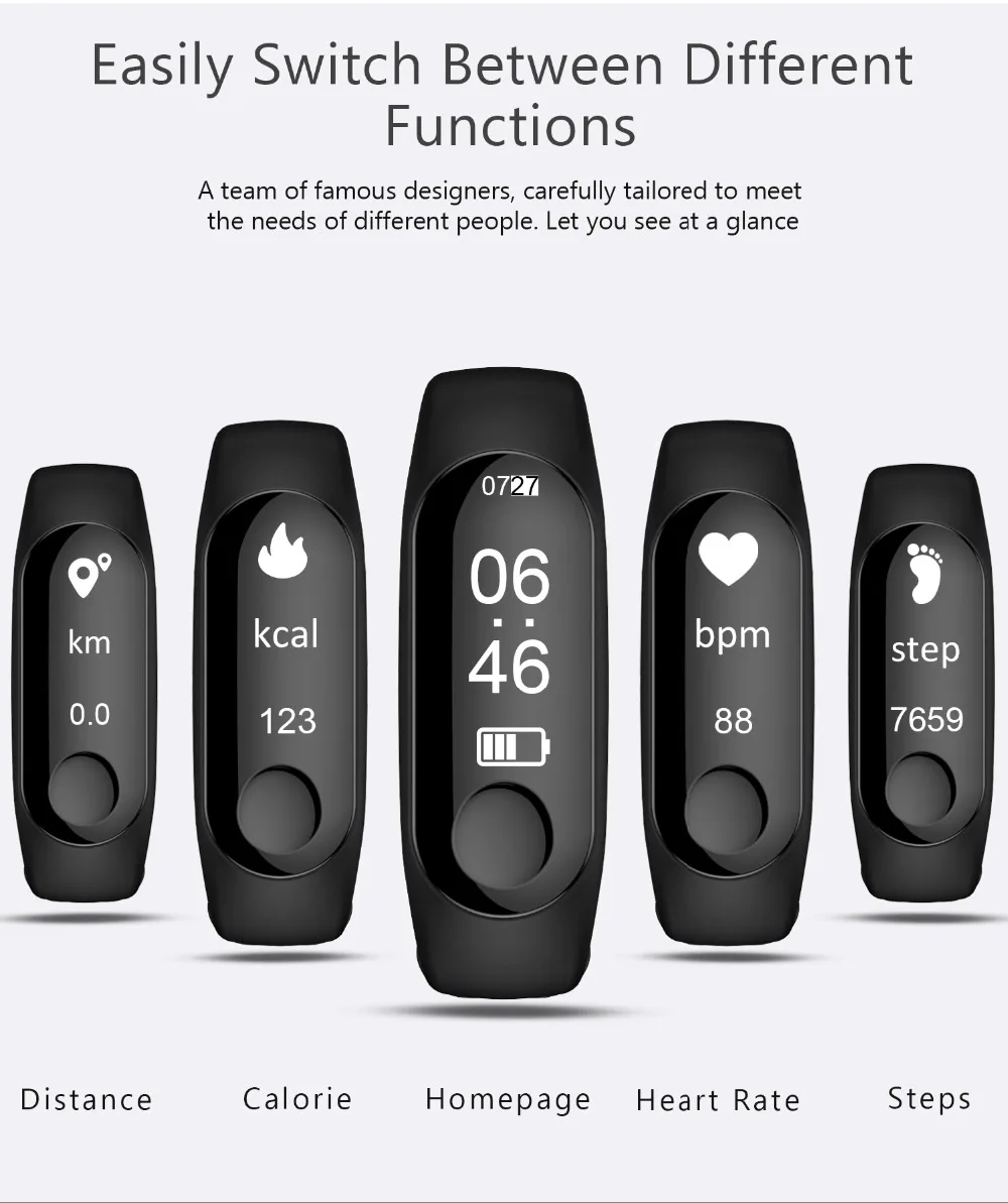 Bluetooth M3 умный Браслет С Пульсометром кровяное давление будильник шаг фитнес-трекер для Android и IOS PK 115 xiaomi mi3