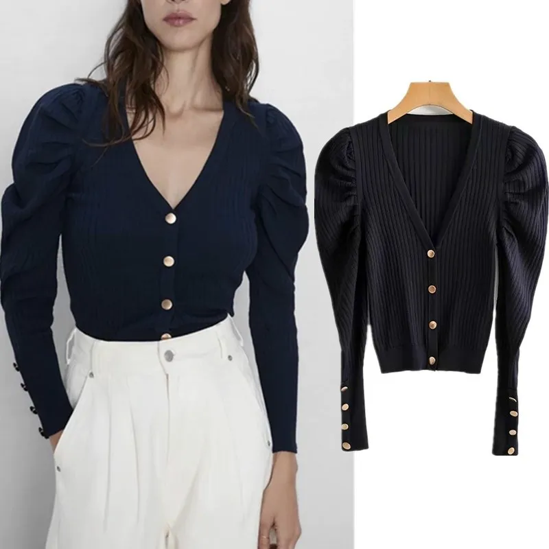 2019 Новый женский осенний винтажный кардиган с v-образным вырезом на пуговицах