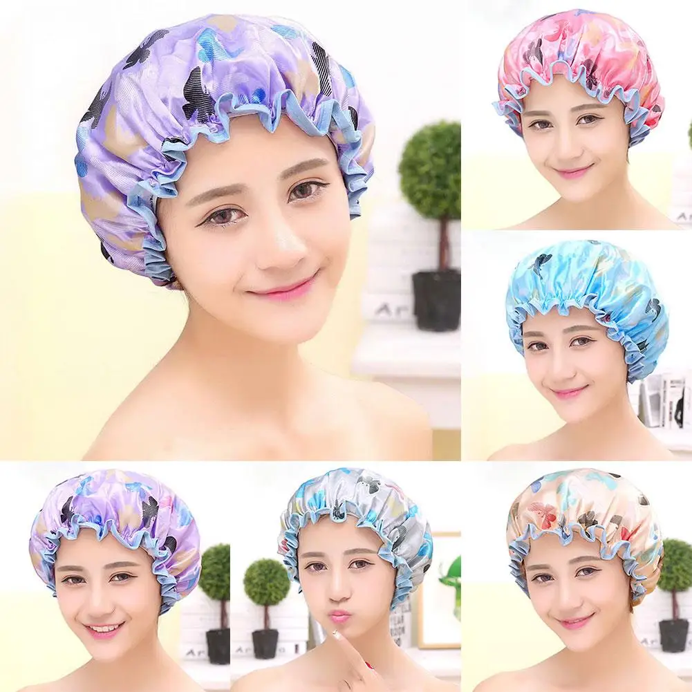 Женская двухслойная Водонепроницаемая эластичная шапочка для душа с рисунком