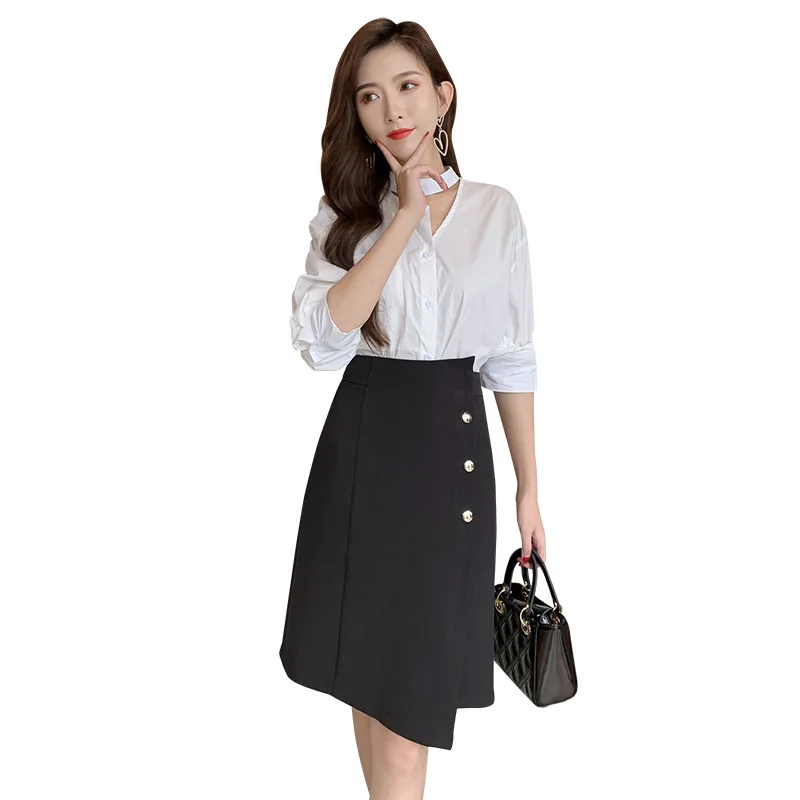 

2021 Autumn New Professional Women's Work Wear Skirt Female High Waist Irregular Split One Step A-line Skirt Elegant Black
