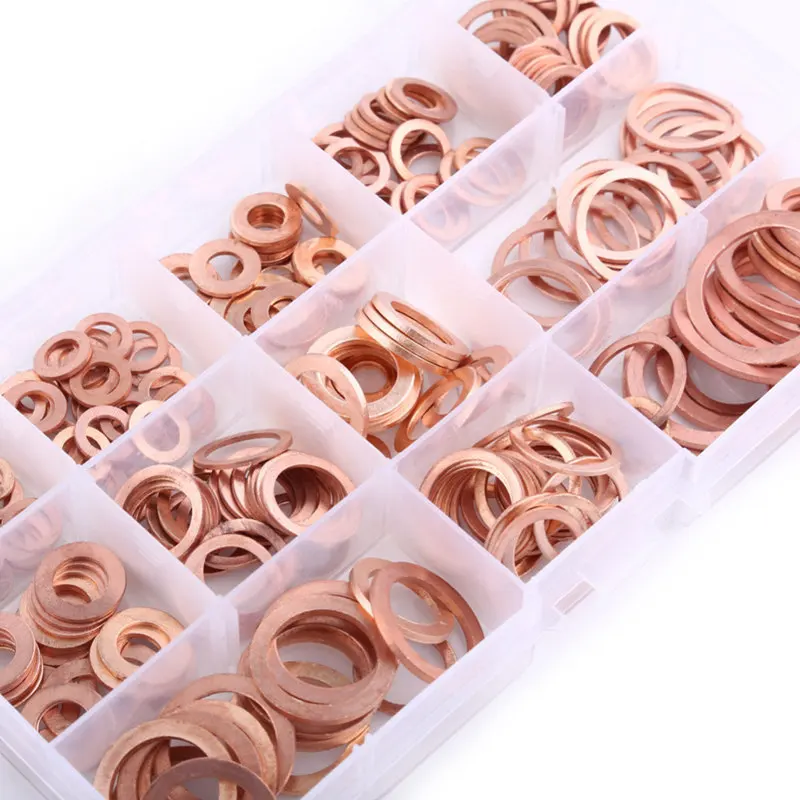 280pcs Professional Assorted Copper Washer Gasket Set Flat Ring Seal Assortment Kit M5-M20 with Box For Hardware Accessories |