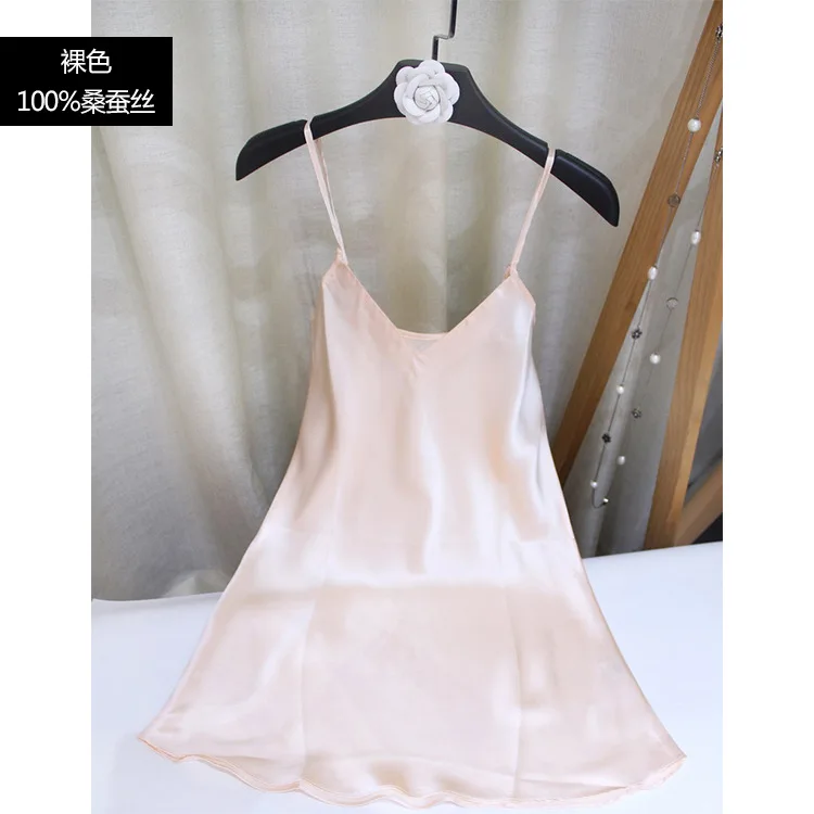 

100% Silk Pajamas For Women Night Dress Summer Sexy Lace Thin Mulberry Silk Suspender Skirt Pure Silk Home Pajamas Wholesale