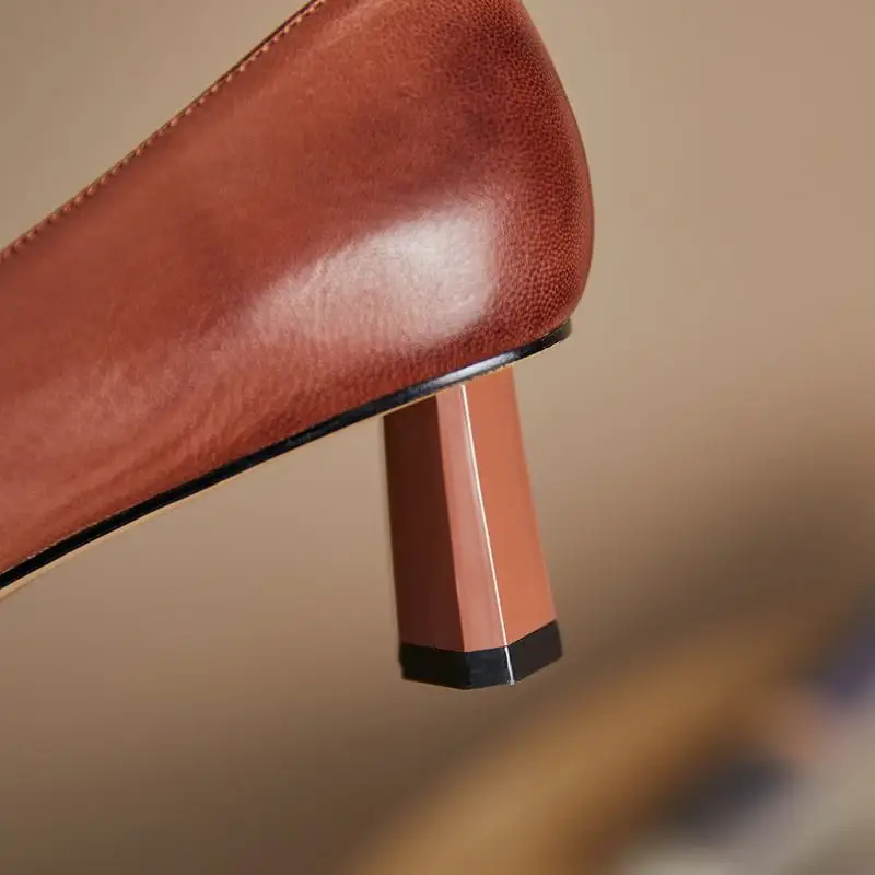 

ALLBITEFO size:34-41 genuine leather retro thick heels party women shoes brand high heels shoes women heels shoes stiletto
