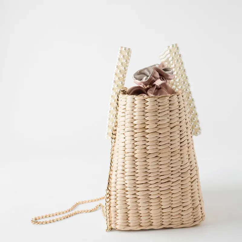 

YoReAi New Pearl Fashion Straw Bag Hand-Woven Shoulder Diagonal Bags Seaside Vacation Designer Handbag Famous Brand Lady 2021