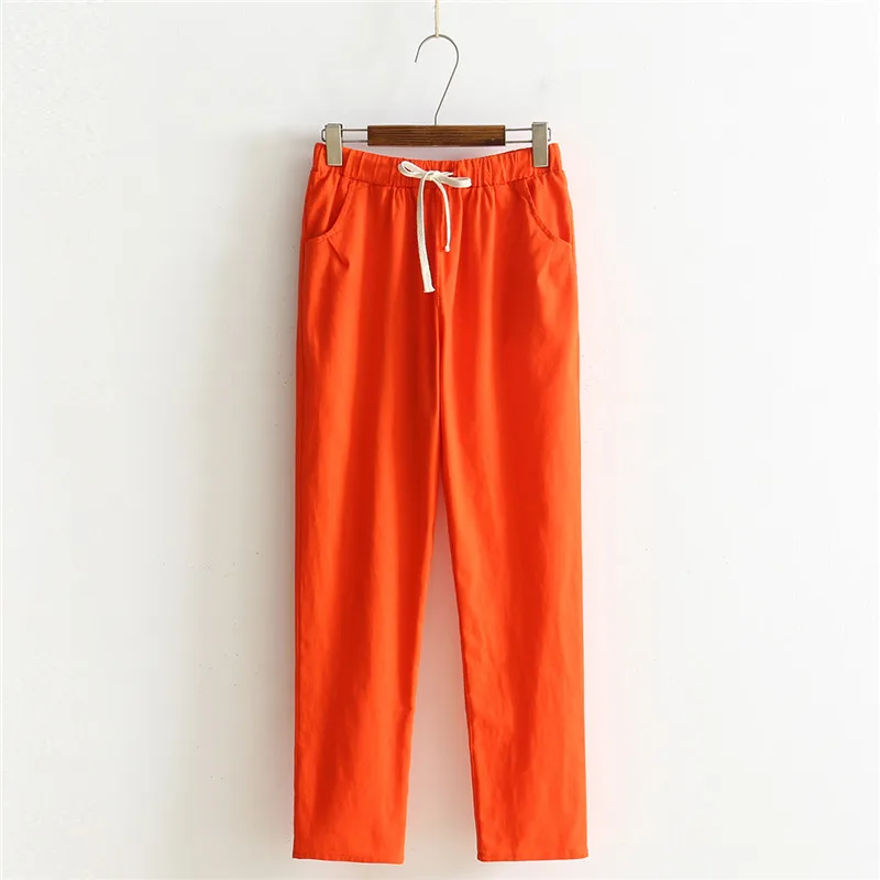 

3XL 4XL Plus Size Cotton Linen Pants Women Trousers Spring Summer Candy Colors Women Harem Pants Lace Up Sweatpants Women C6049