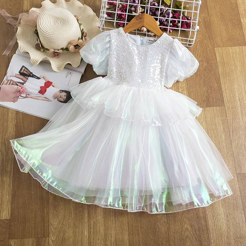 Sequin Dresses For Girls Puffy Princess Tutu Ball Gown Kids Elegant Wedding Party Fairy Clothes Children Formal Vestido 3-8 Year | Детская
