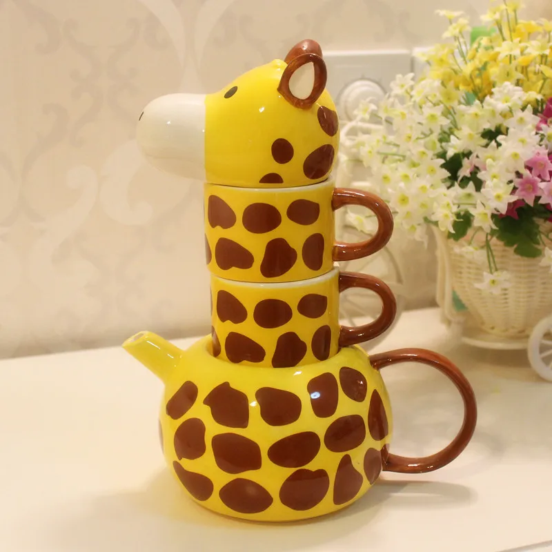 

Штабелируемая керамическая чашка, Набор чашек с милым жирафом, животным, кружка, креативная мультяшная домашняя чашка для питья, Подарочная...