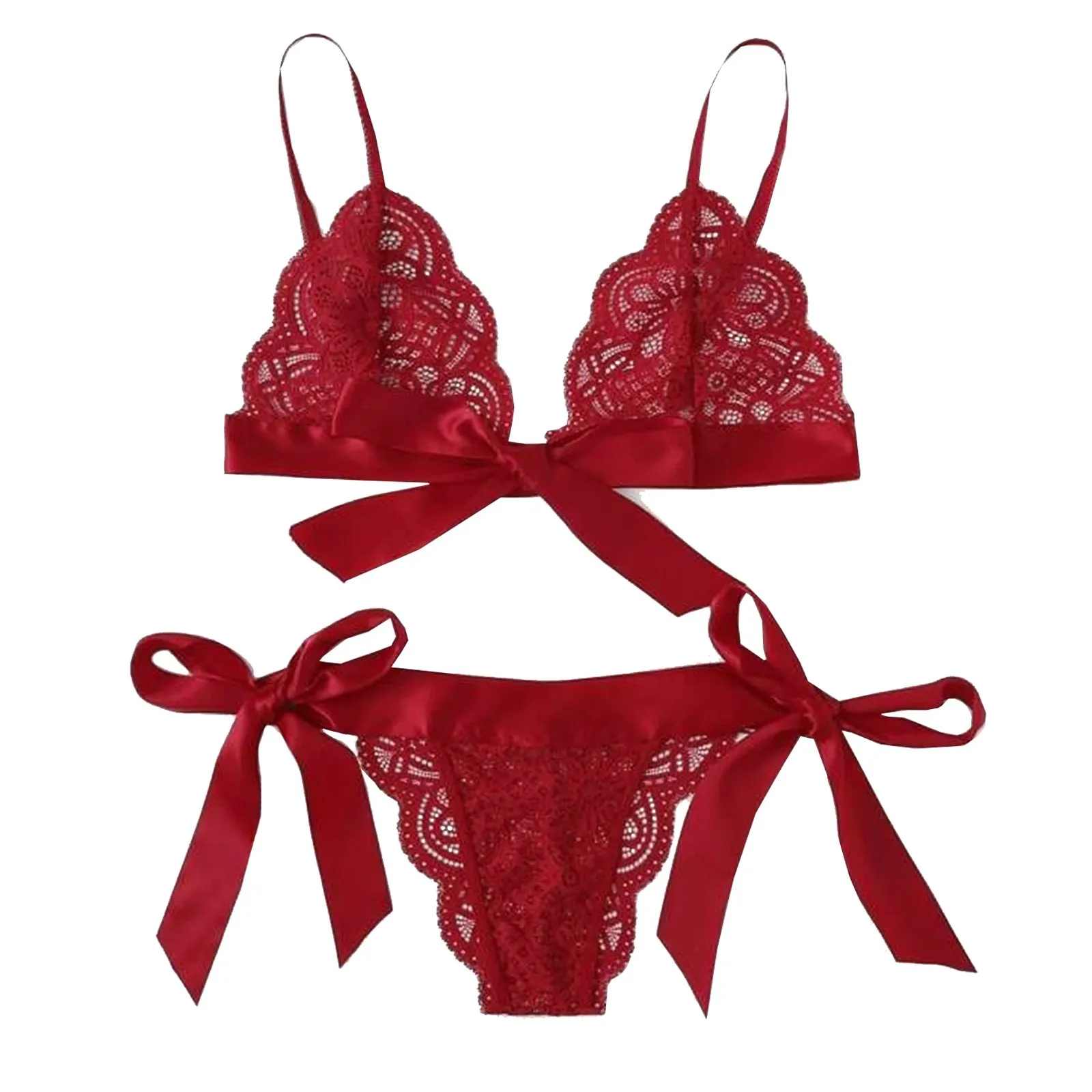 

2021 Erotik Underwear set Womens Lace Bow knot Bra Lingerie Strapped Wire Free Sleepwear Underwear Thong игра в кальмара