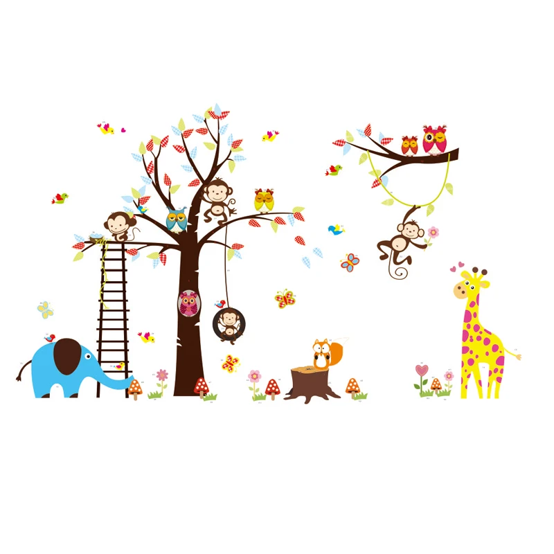 Большая наклейка на стену в детскую комнату животное дерево съемные Мультяшные