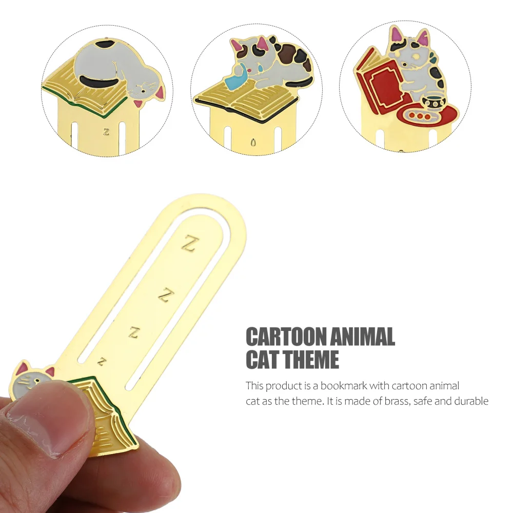 

3pcs Students Brass Bookmarks Creative Bookmarks Cartoon Cat Animals Bookmarks