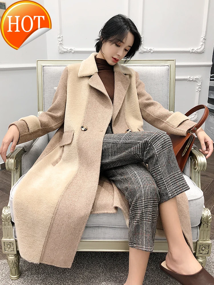 

coat Hepburn woolen women's high-end popular autumn and winter new mid-length thickened wool double-sided cashmere coat