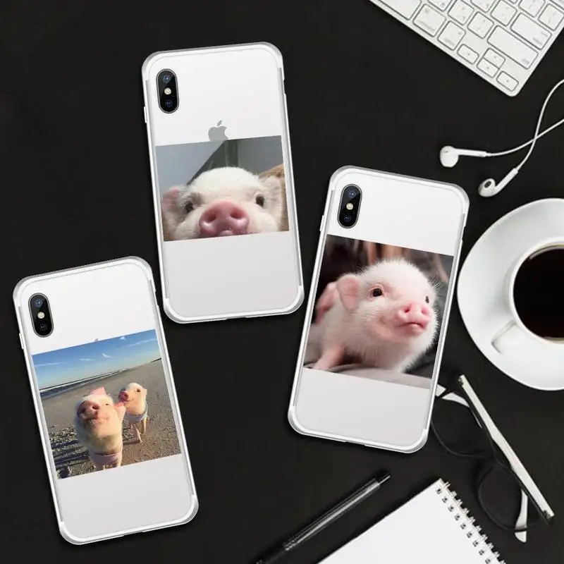 

Cute Pink Pet Little Pig Phone Case Transparent for iPhone 6 7 8 11 12 s mini pro X XS XR MAX Plus cover funda shell
