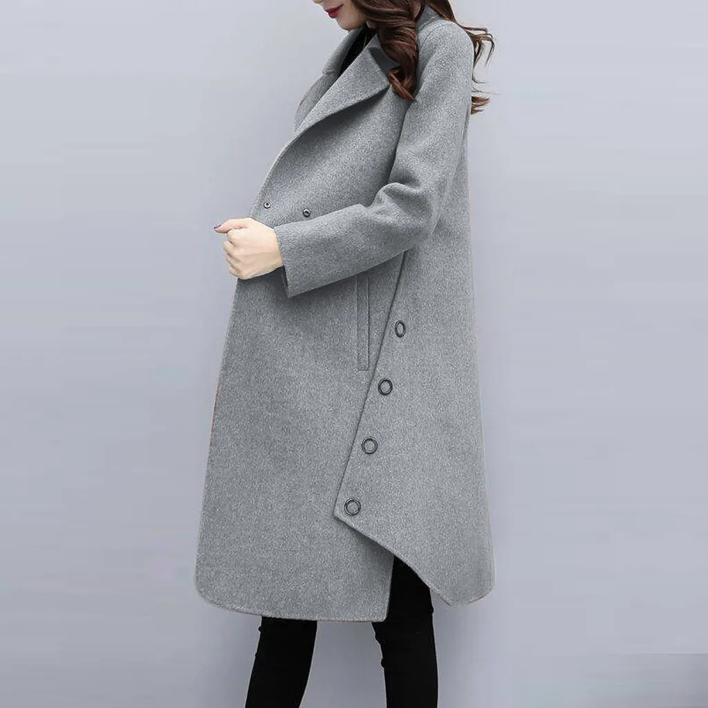 Women Outerwear Overcoat Autumn Winter Jacket New Fashion Long Woolen Coat Women Long Sleeve Slim Solid Female Wool Coats#108