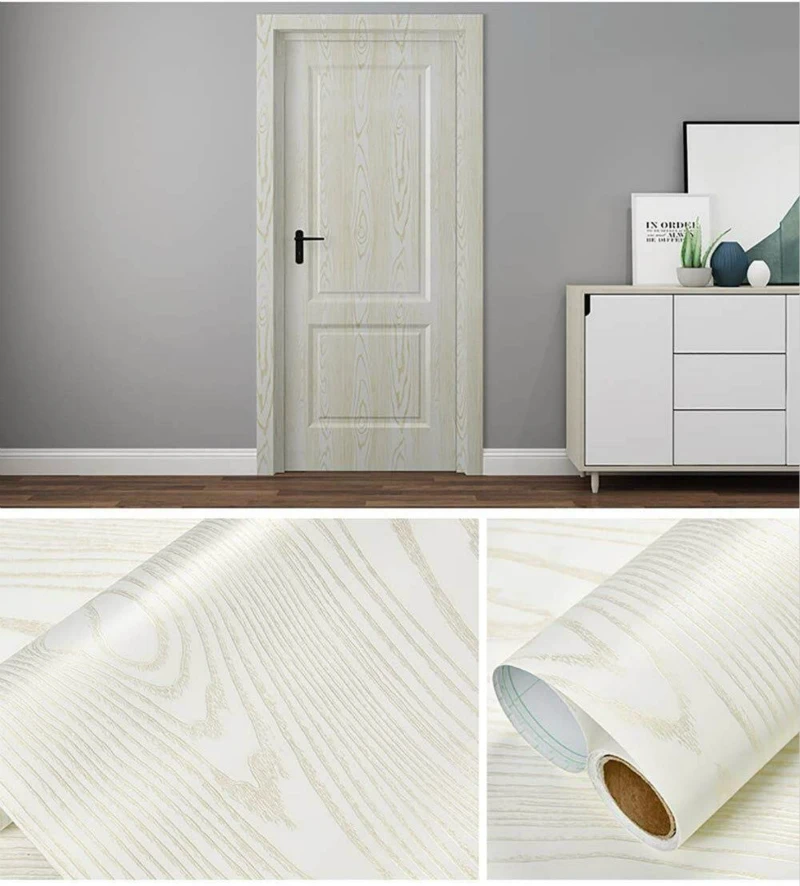 

PVC Self-Adhesive Wood Grain Removable Wallpaper Wall Sticker Refurbishment Contact Paper for Door Cabinet Desktop Living Room